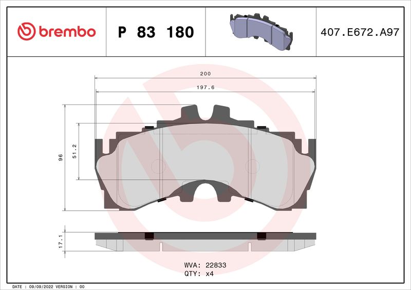 Комплект тормозных колодок, дисковый тормоз BREMBO P83180