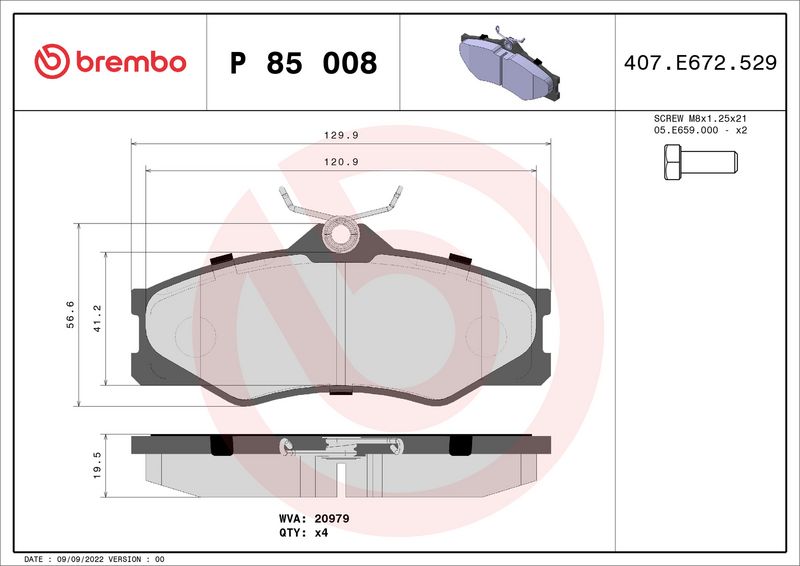 Комплект тормозных колодок, дисковый тормоз BREMBO P85008