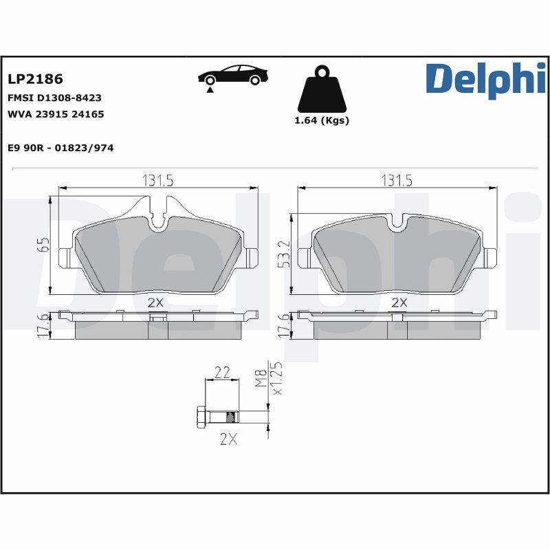 Комплект тормозных колодок, дисковый тормоз DELPHI LP2186