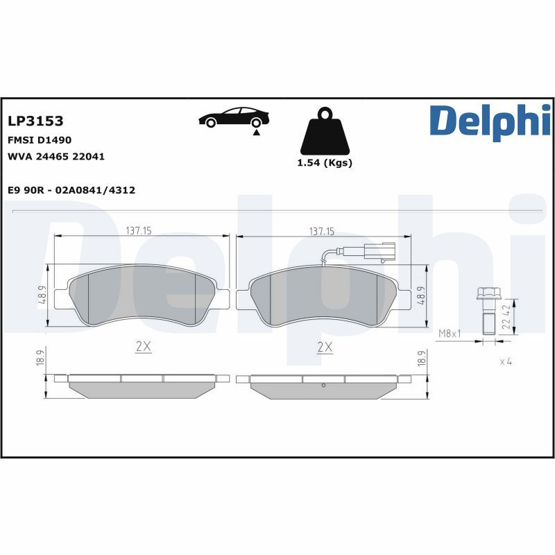 Комплект тормозных колодок, дисковый тормоз DELPHI LP3153