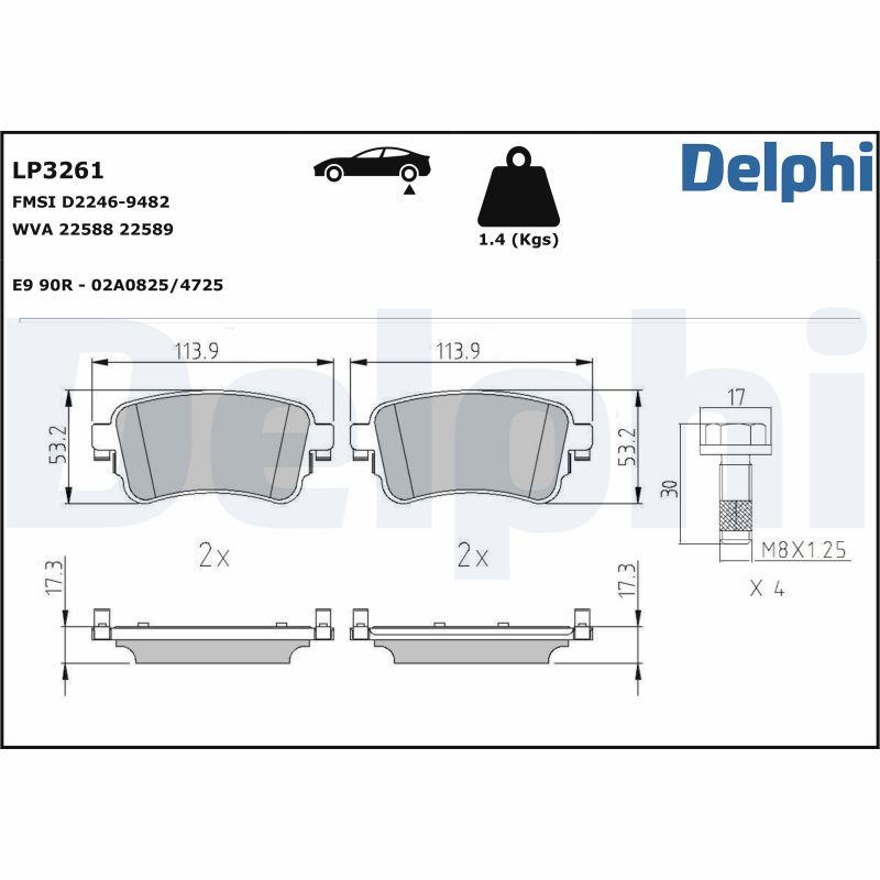 Комплект тормозных колодок, дисковый тормоз DELPHI LP3261