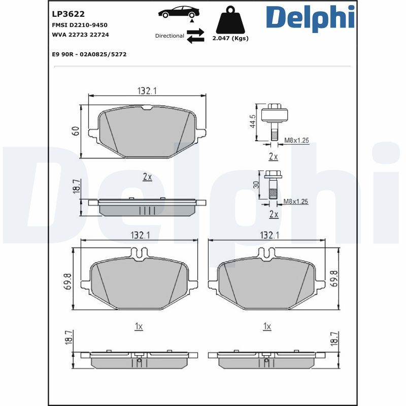Комплект тормозных колодок, дисковый тормоз DELPHI LP3622