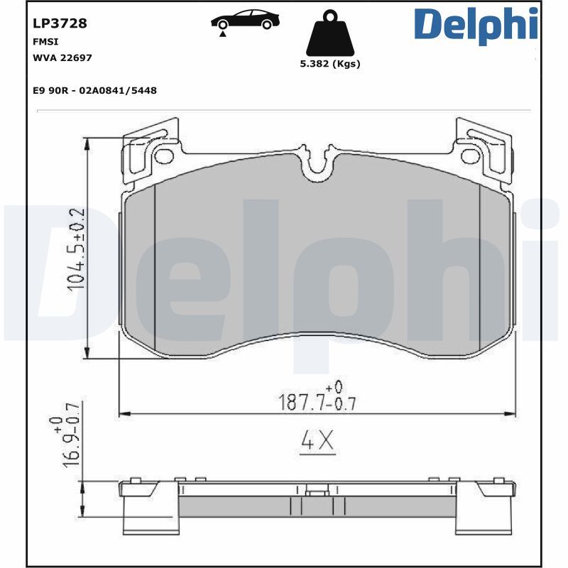 Комплект тормозных колодок, дисковый тормоз DELPHI LP3728