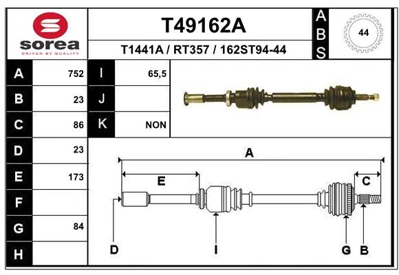 Приводной вал EAI T49162A