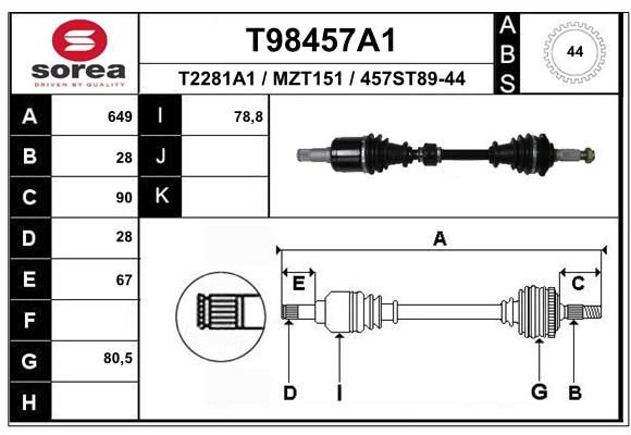 Приводной вал EAI T98457A1