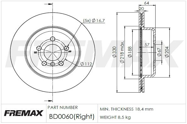 Тормозной диск FREMAX BD0060