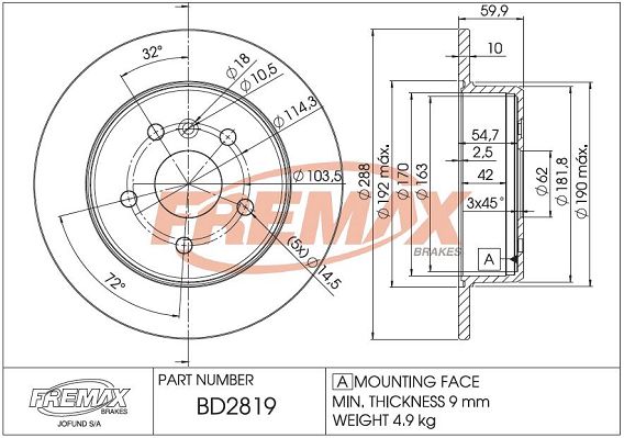 Тормозной диск FREMAX BD2819