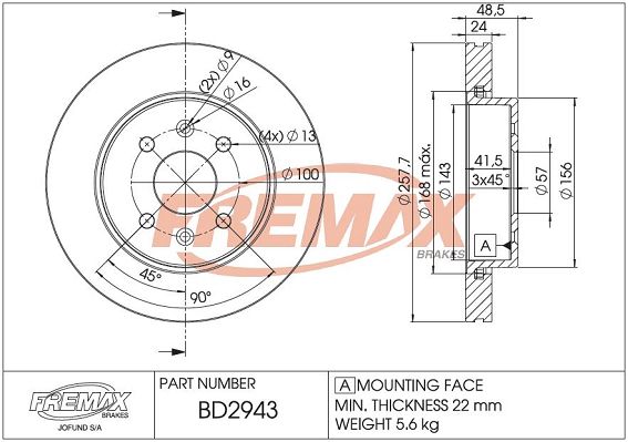 Тормозной диск FREMAX BD2943