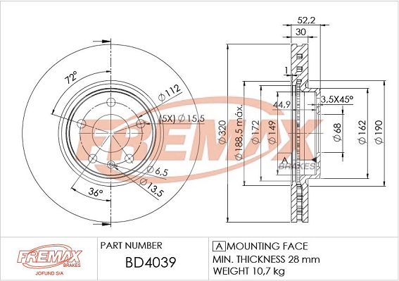 Тормозной диск FREMAX BD4039