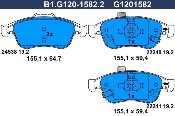 Комплект тормозных колодок, дисковый тормоз GALFER B1G12015822