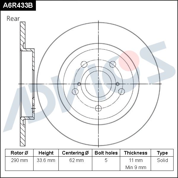 Тормозной диск ADVICS A6R433B