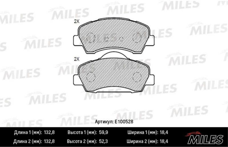 Комплект тормозных колодок, дисковый тормоз MILES E100528