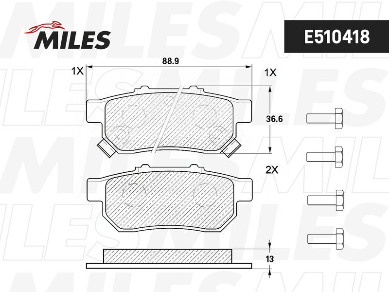 Комплект тормозных колодок, дисковый тормоз MILES E510418