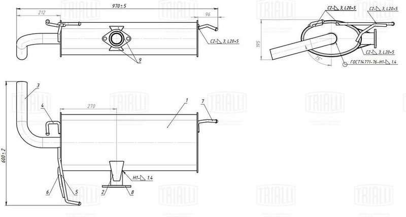 Глушитель выхлопных газов конечный TRIALLI EMM1104