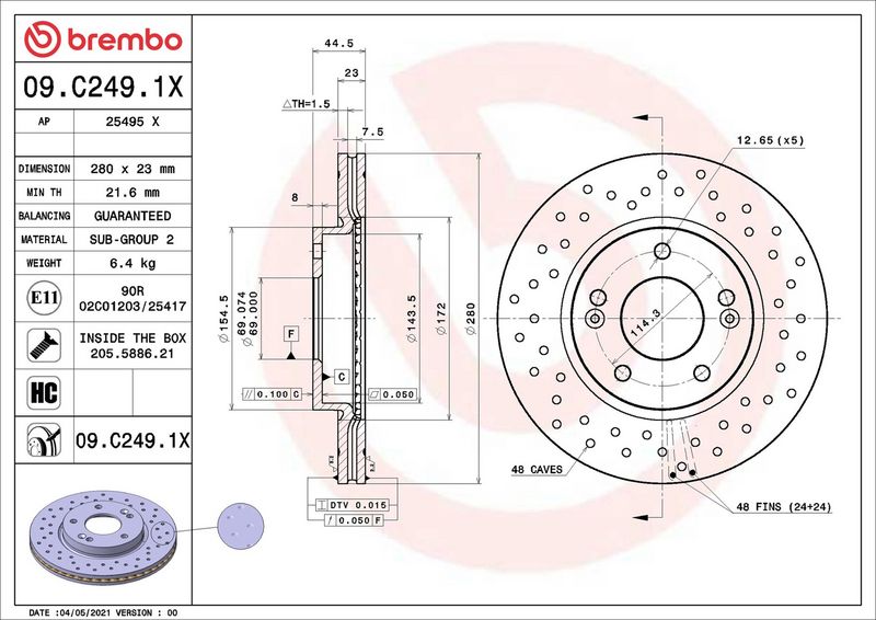 Тормозной диск BREMBO 09C2491X