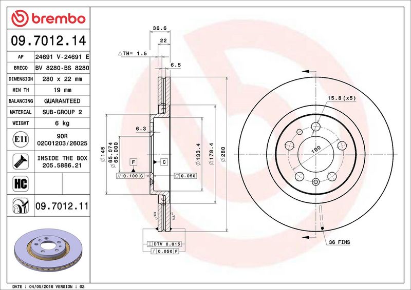 Тормозной диск BREMBO 09701214