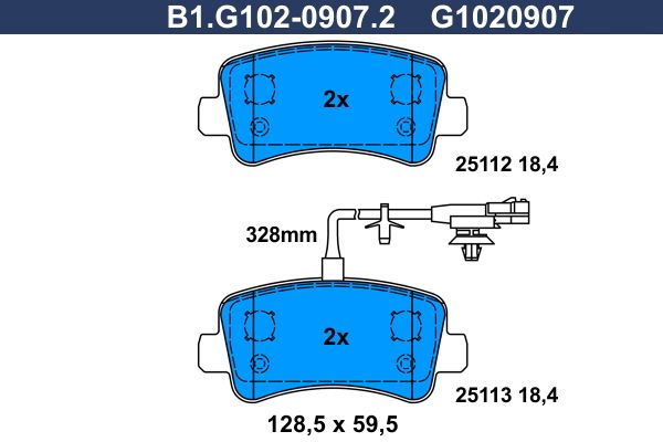 Комплект тормозных колодок, дисковый тормоз GALFER B1G10209072