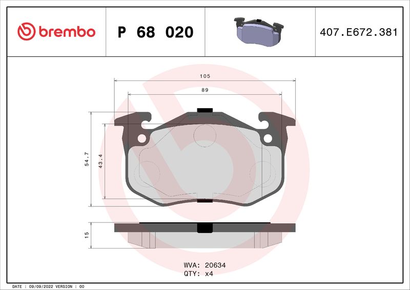 Комплект тормозных колодок, дисковый тормоз BREMBO P68020