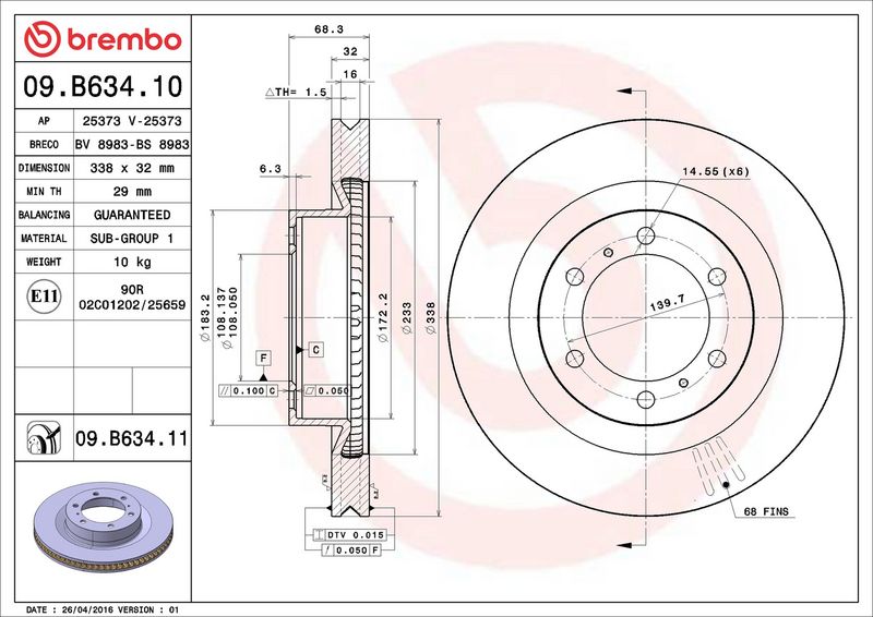 Тормозной диск BREMBO 09B63410