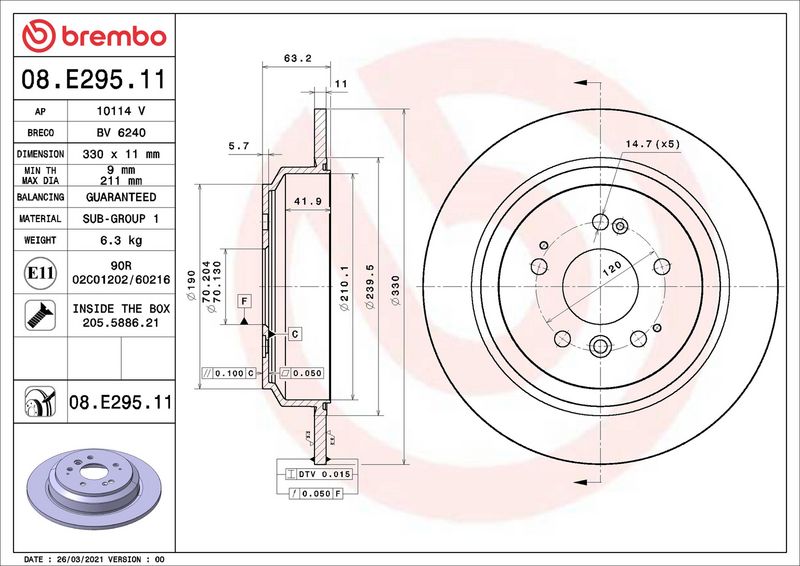 Тормозной диск BREMBO 08E29511