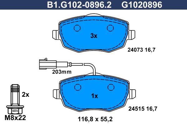 Комплект тормозных колодок, дисковый тормоз GALFER B1G10208962