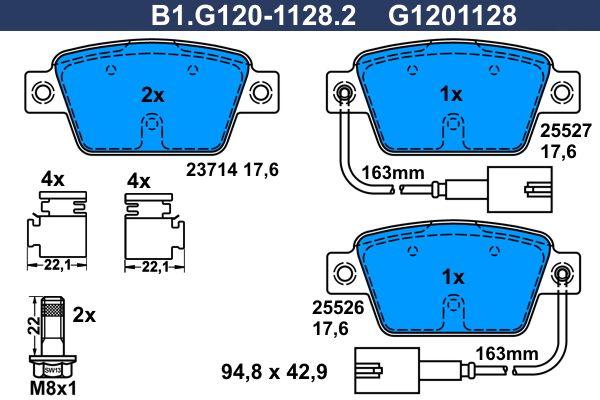 Комплект тормозных колодок, дисковый тормоз GALFER B1G12011282