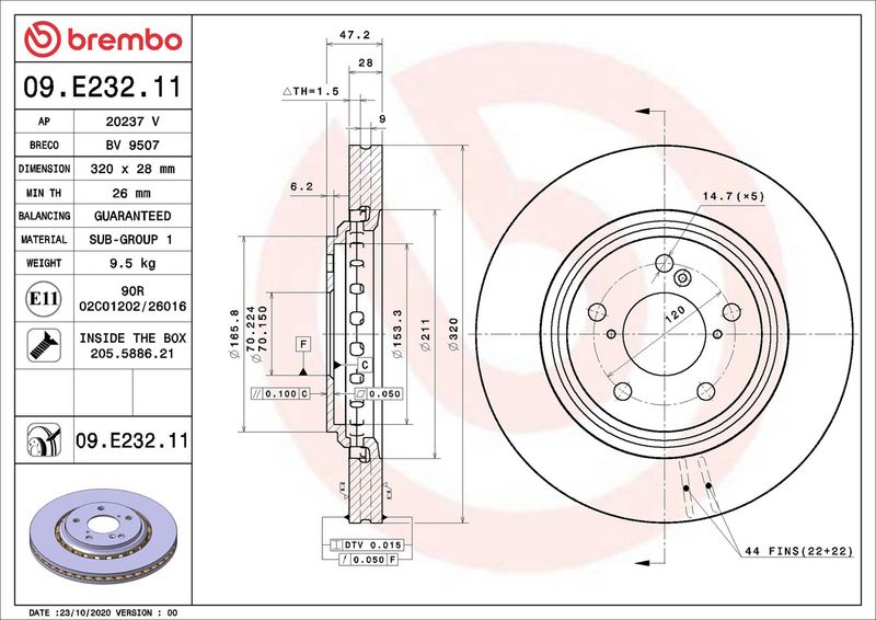 Тормозной диск BREMBO 09E23211