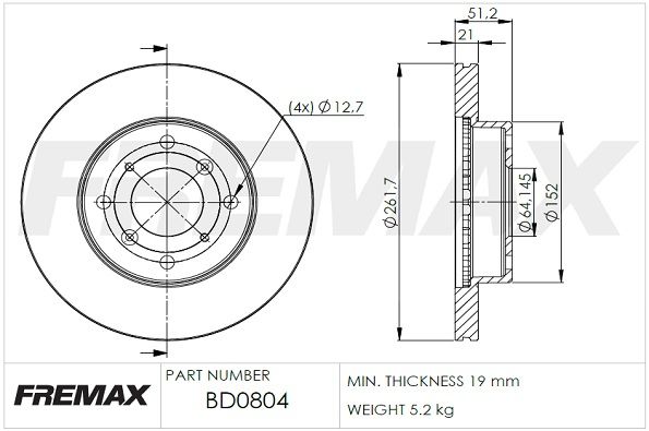 Тормозной диск FREMAX BD0804