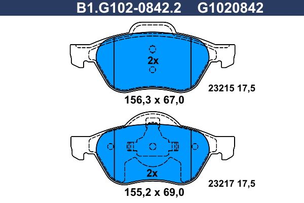 Комплект тормозных колодок, дисковый тормоз GALFER B1G10208422