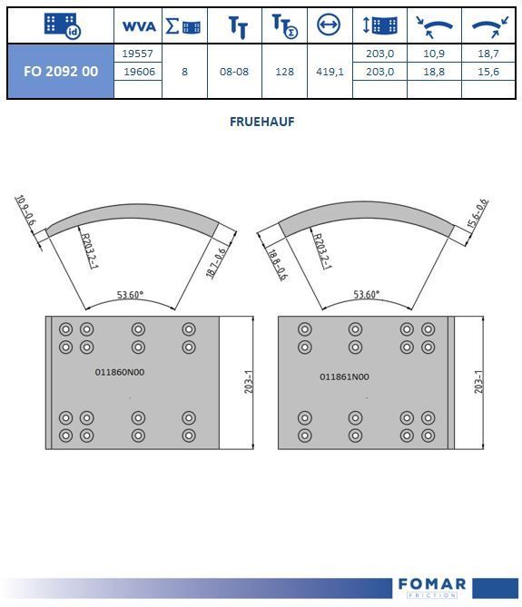 Комплект тормозных башмаков, барабанные тормоза FOMAR FO209200
