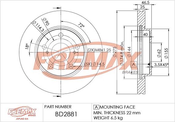 Тормозной диск FREMAX BD2881