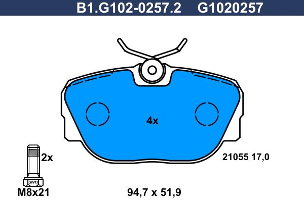 Комплект тормозных колодок, дисковый тормоз GALFER B1G10202572