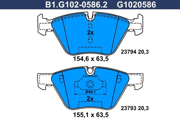 Комплект тормозных колодок, дисковый тормоз GALFER B1G10205862