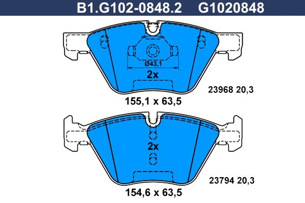 Комплект тормозных колодок, дисковый тормоз GALFER B1G10208482
