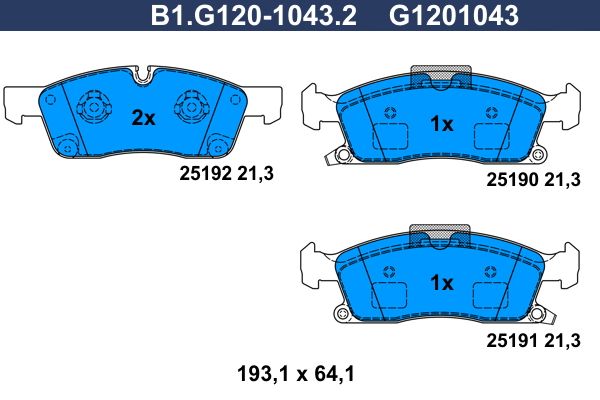 Комплект тормозных колодок, дисковый тормоз GALFER B1G12010432