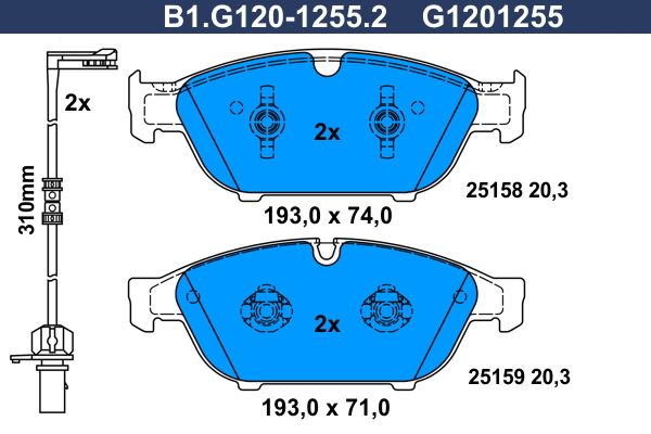 Комплект тормозных колодок, дисковый тормоз GALFER B1G12012552