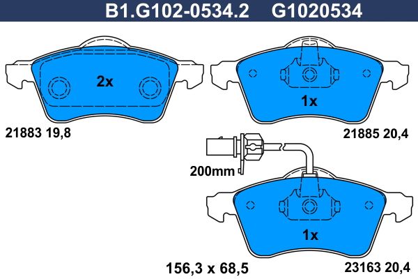 Комплект тормозных колодок, дисковый тормоз GALFER B1G10205342