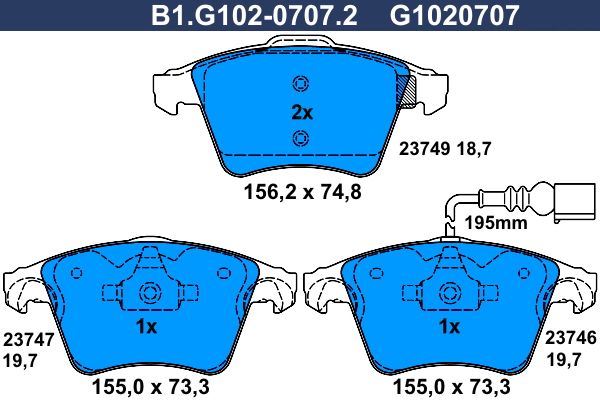 Комплект тормозных колодок, дисковый тормоз GALFER B1G10207072