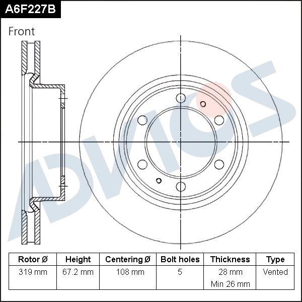 Тормозной диск ADVICS A6F227B