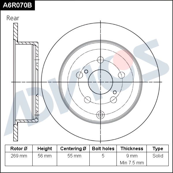 Тормозной диск ADVICS A6R070B