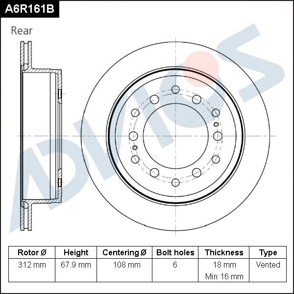 Тормозной диск ADVICS A6R161B