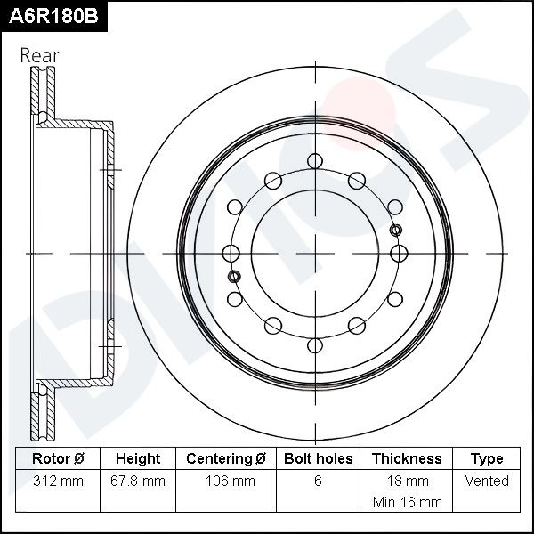 Тормозной диск ADVICS A6R180B