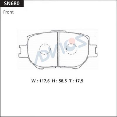 Комплект тормозных колодок, дисковый тормоз ADVICS SN680