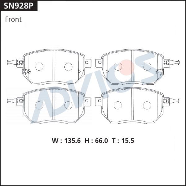 Комплект тормозных колодок, дисковый тормоз ADVICS SN928P