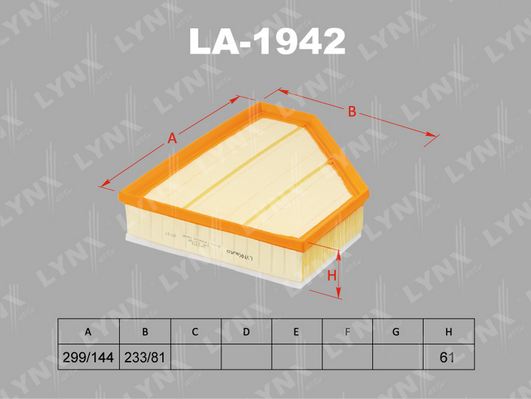 Воздушный фильтр LYNX LA1942