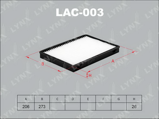 Фильтр, воздух во внутренном пространстве LYNX LAC003