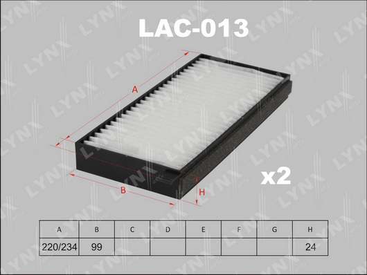 Фильтр, воздух во внутренном пространстве LYNX LAC013