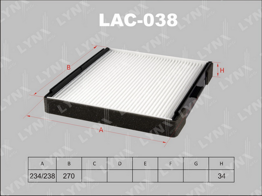 Фильтр, воздух во внутренном пространстве LYNX LAC038
