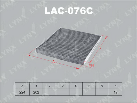 Фильтр, воздух во внутренном пространстве LYNX LAC076C