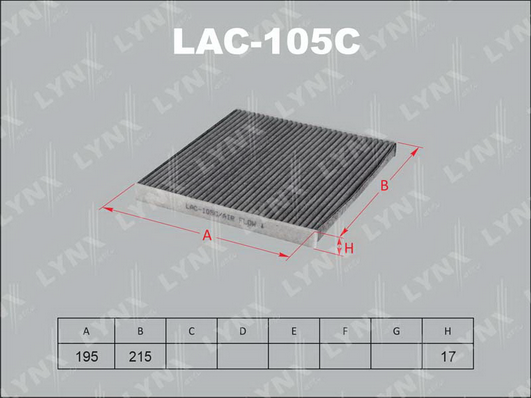 Фильтр, воздух во внутренном пространстве LYNX LAC105C